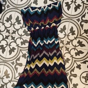 Chevron Strapless Dress with Multicolor Pattern